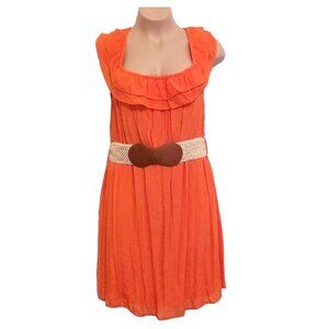 Julie Nicole  Orange Dress 2X Plus Size Cotton Blend Ruffle Neckline with Belt